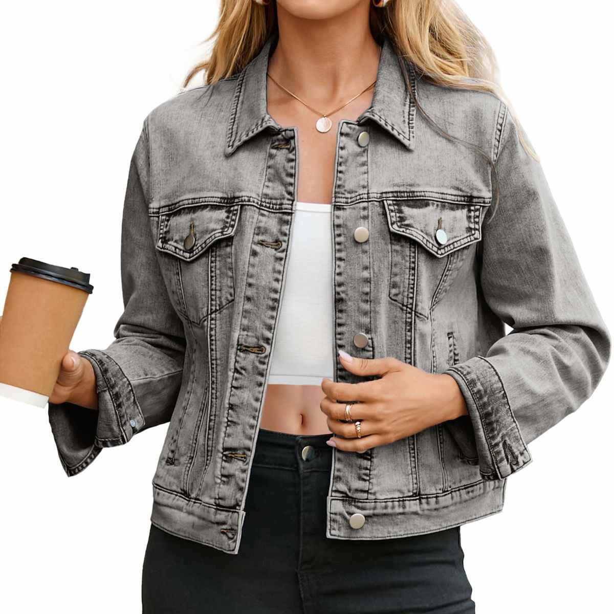 Women's Slim Fit Button Front Western Denim Jacket