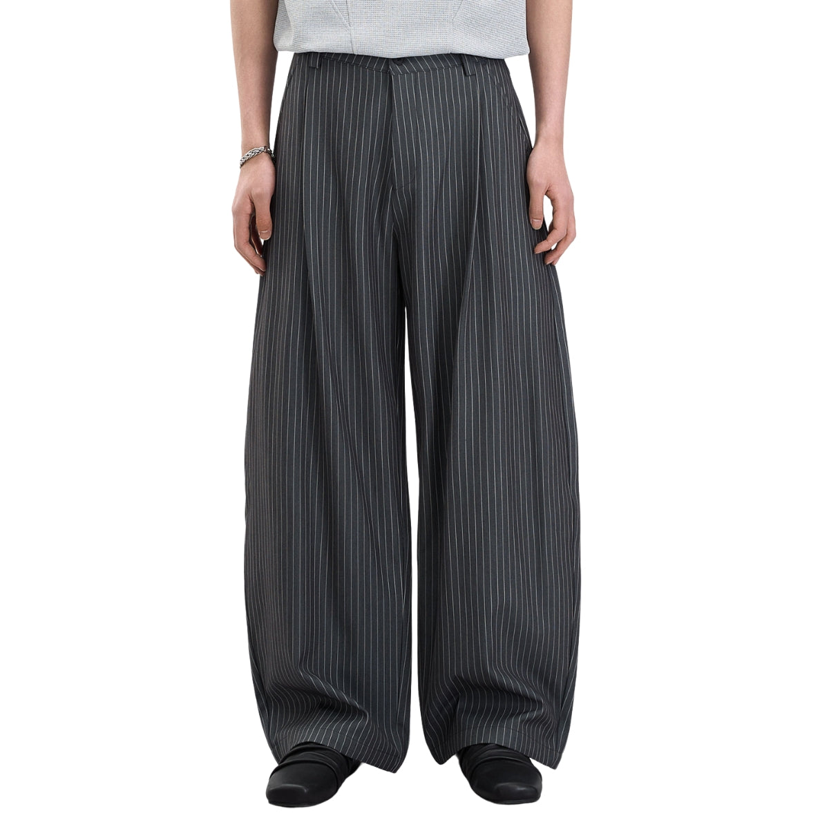 Vintage Stripe Barrel-Leg Tailored Trousers