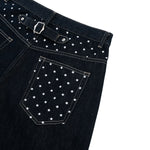Star‑Print Curved Blade Raw Denim Jeans