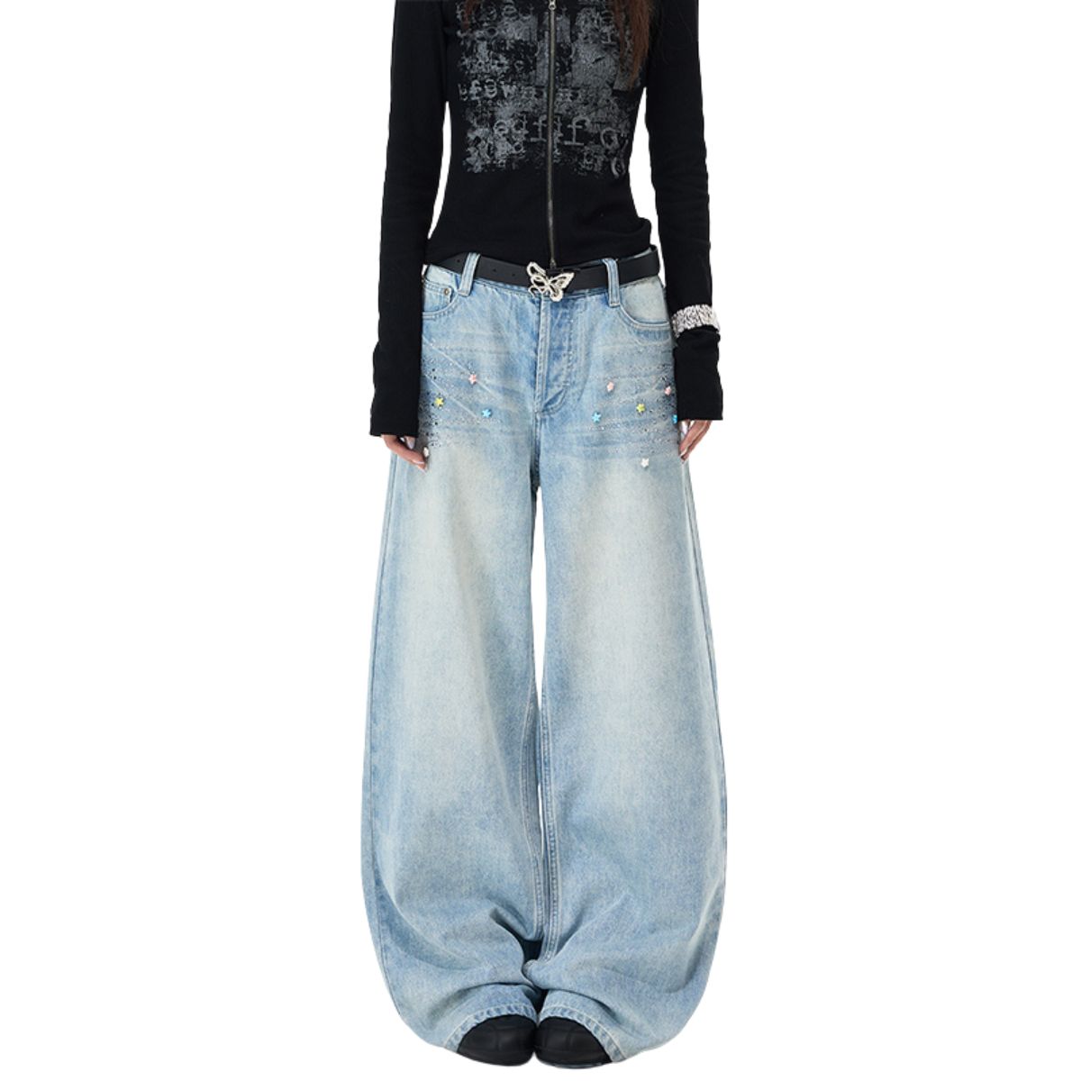 Vintage Star Embellished Wide Leg Jeans