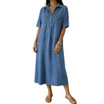 Vestido vaquero midi con cinturón y mangas cortas