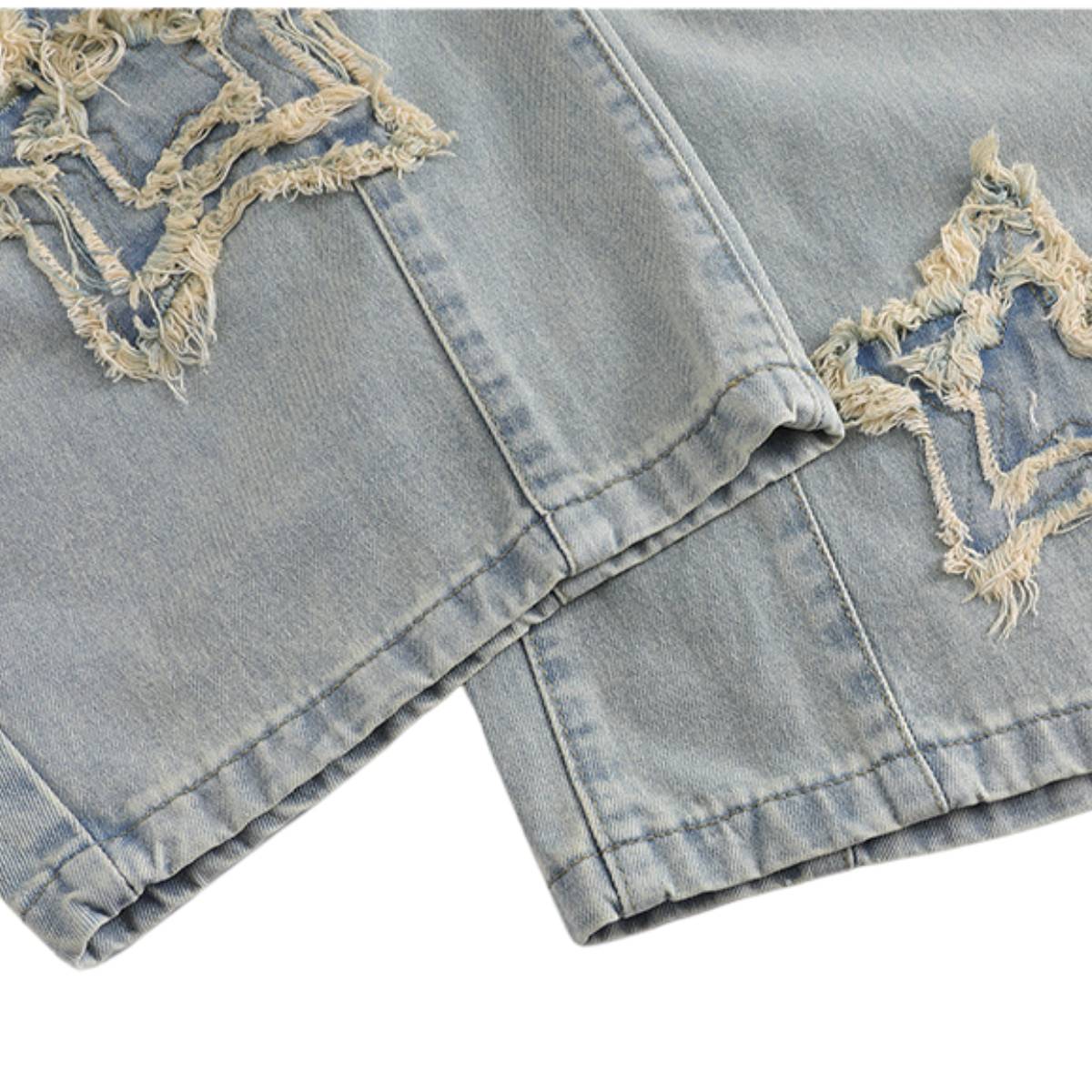 American Retro Frayed Hem Star Graphic Loose Fit Denim Trousers