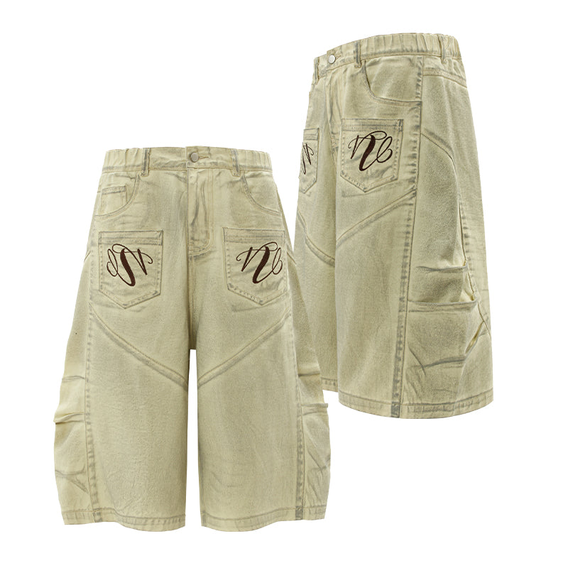 Vintage Washed Embroidery Bermuda Shorts