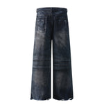 Fray Hem Vintage Wide-Leg Distressed Jeans