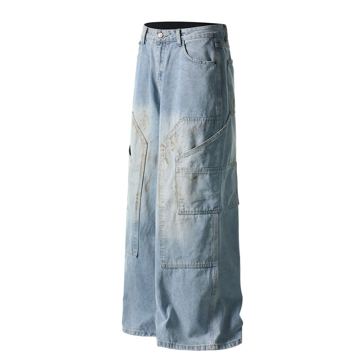 Vintage Washed Utility Cargo Wide-Leg Jeans