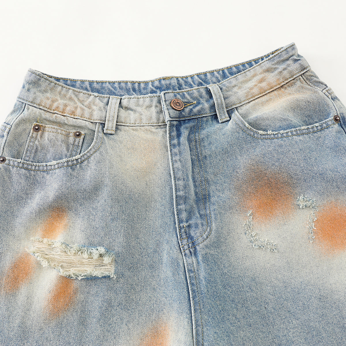 Rust-Dyed Ripped Bermuda Shorts