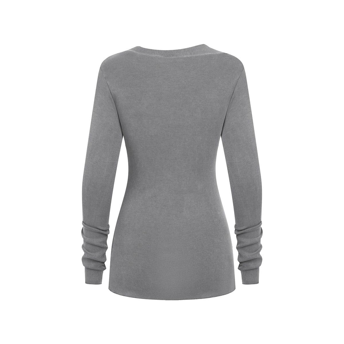Asymmetric Neck Long Sleeve Ribbed Top