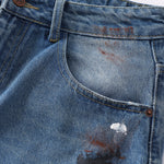 Distressed Paint Splatter Barrel-Leg Jeans