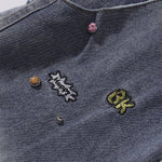 Embroidered Blue Wide Leg Distressed Denim Jeans