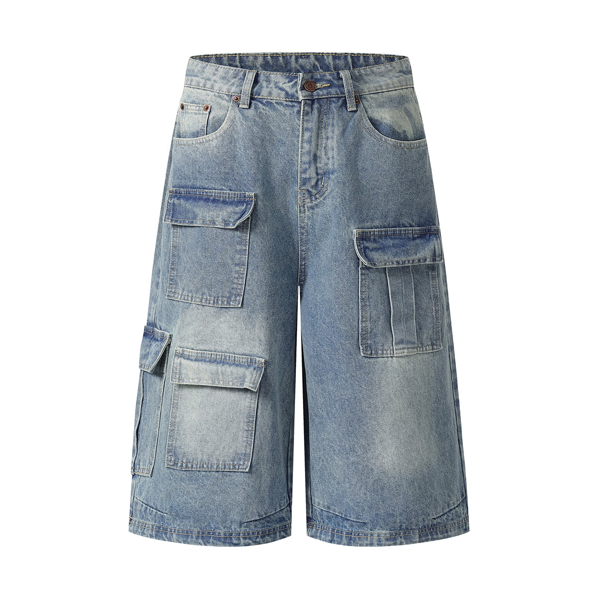 Multi-Pocket Cargo Denim Bermuda Shorts