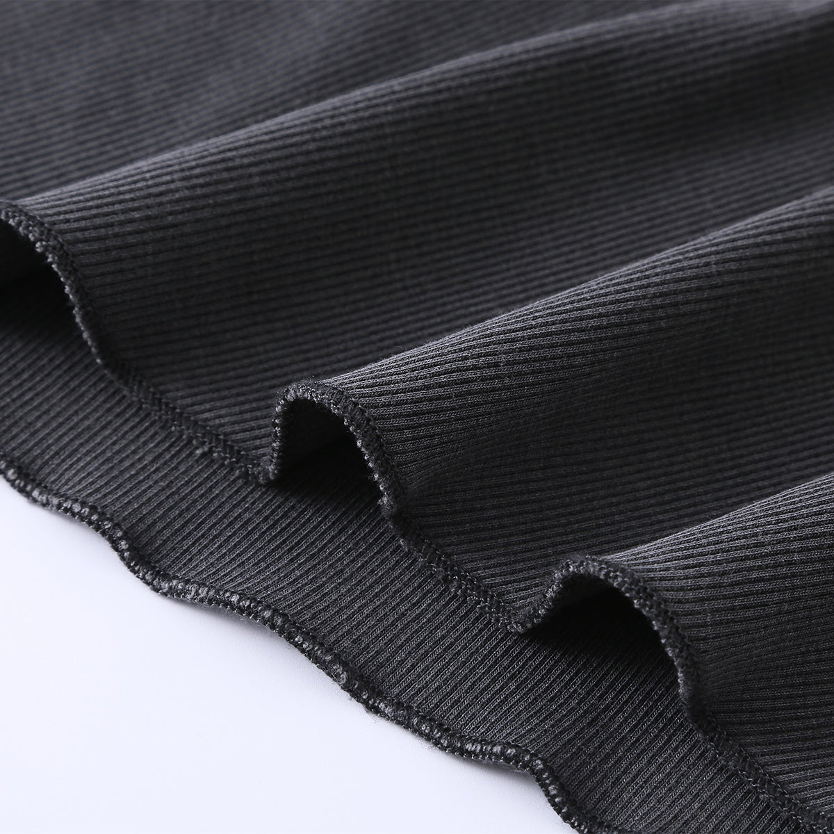 Asymmetric Neck Long Sleeve Ribbed Top