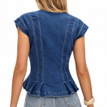 Women's Denim Pleated Top
