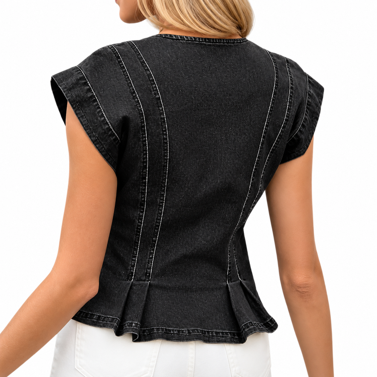 Women's Denim Pleated Top