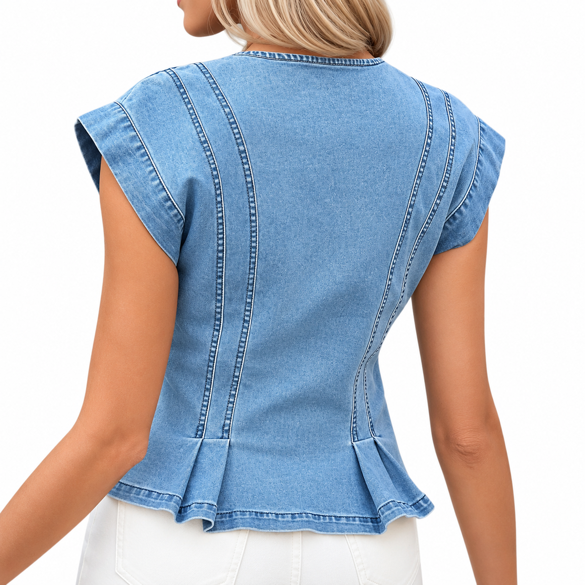 Women's Denim Pleated Top