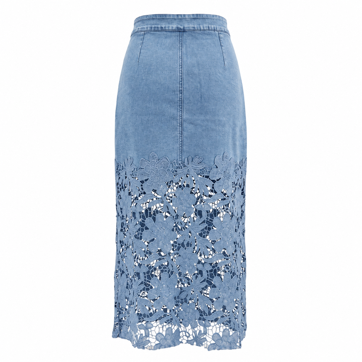 Women's Lace Spliced Denim Midi Skirt