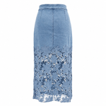 Women's Lace Spliced Denim Midi Skirt