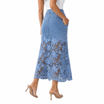 Women's Lace Spliced Denim Midi Skirt