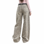 Vintage Y2K Street Leopard Print High-Waist Denim Wide Leg Jeans