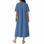 Vestido vaquero midi con cinturón y mangas cortas
