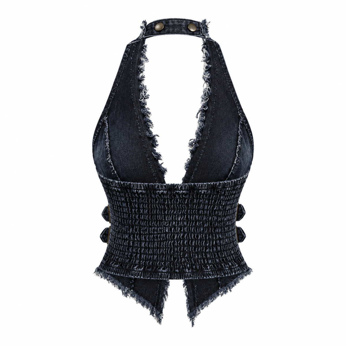 Women's Y2K Backless Fringe CorsetDenim Halter Top