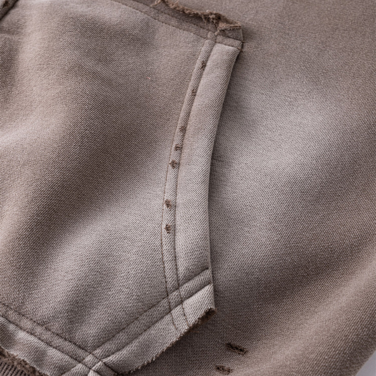 Front-Zip Raw Edge Ripped Hoodie