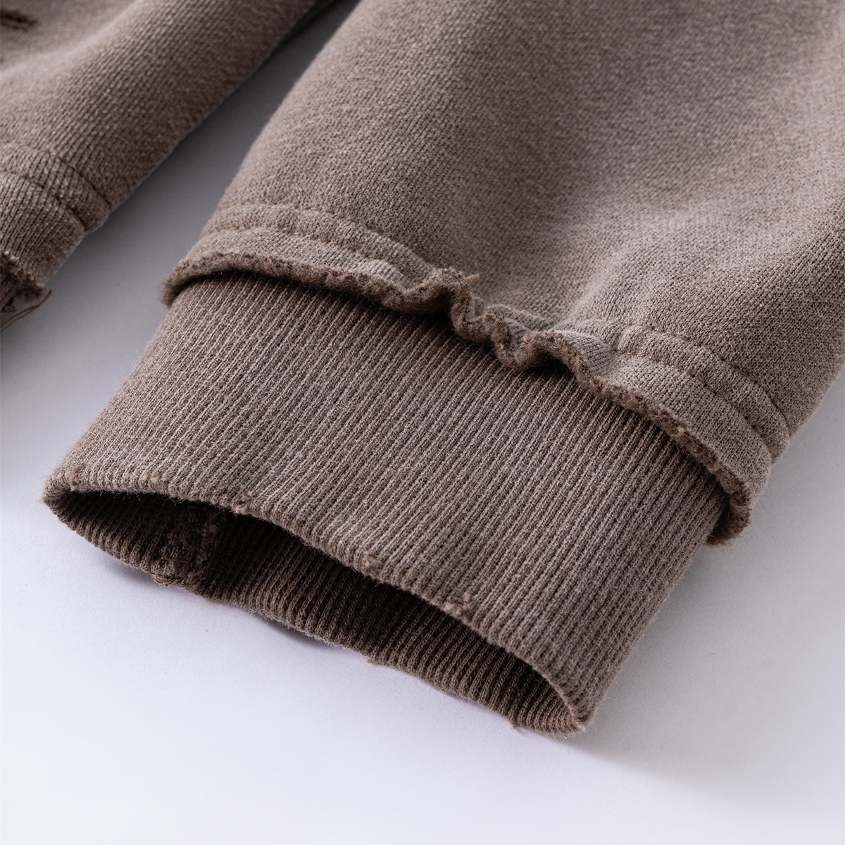 Front-Zip Raw Edge Ripped Hoodie