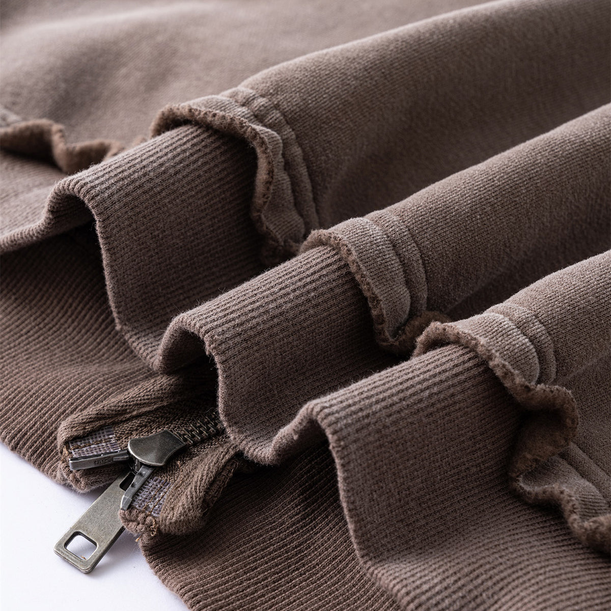 Front-Zip Raw Edge Ripped Hoodie