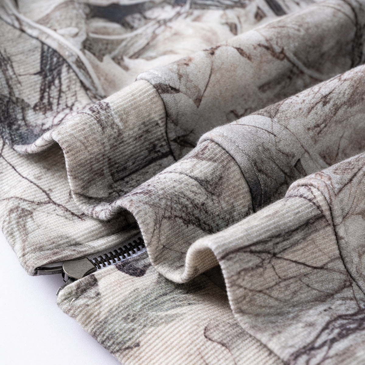 Double-Slider Zipper Branch Camouflage Fleece Hoodie