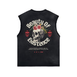 Skull Graphic Stone Wash Sleeveless Tee-INNBLAC Fashion Apparel