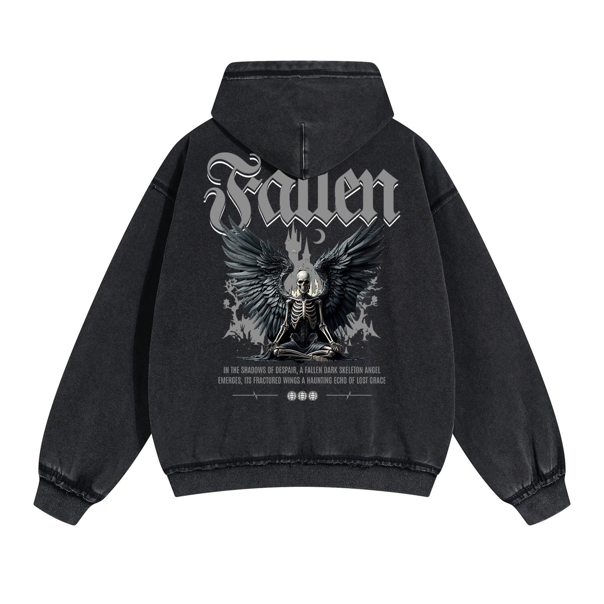 Washed Skull Graphic Double Slider Zip Hoodie-INNBLAC Fashion Apparel