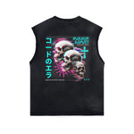 Washed Skull Graphic Sleeveless Tee-INNBLAC Fashion Apparel