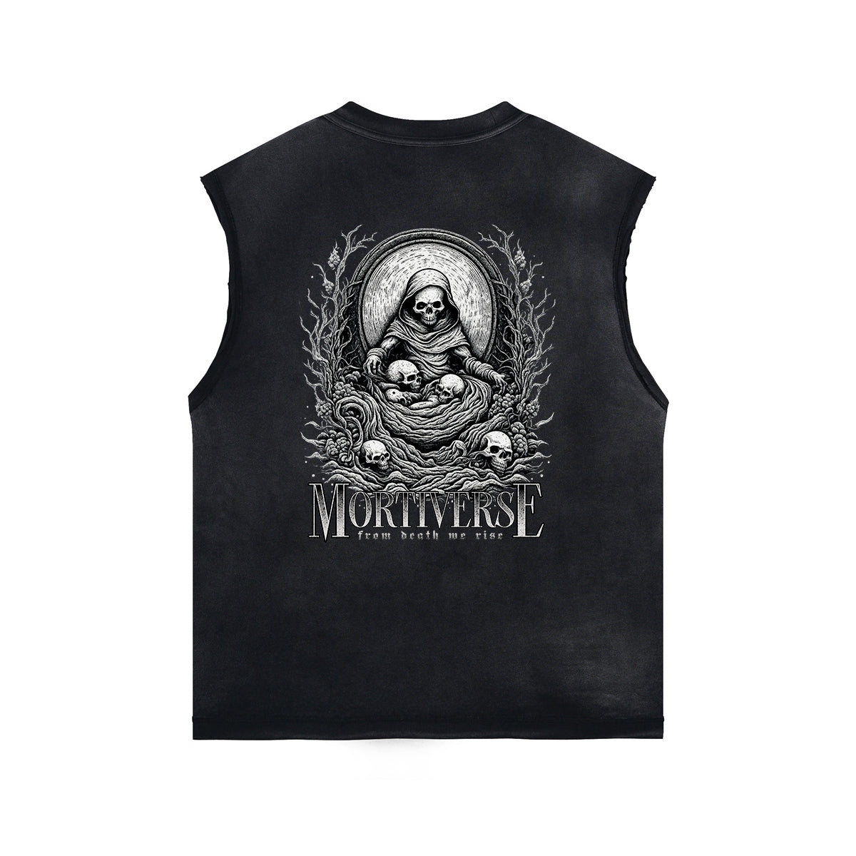 Skull Artwork Graphic Faded Sleeveless Tee-INNBLAC Fashion Apparel