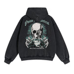 Skull Artwork Graphic Faded Hoodie-INNBLAC Fashion Apparel