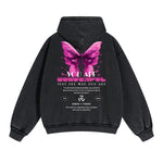 Vintage Washed Butterfly Printed Zipper Hoodie-INNBLAC Fashion Apparel