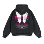 Vintage Washed Butterfly Printed Zipper Hoodie-INNBLAC Fashion Apparel