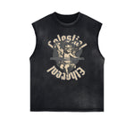 Stone Wash Cupid Angel Graphic Sleeveless Tee-INNBLAC Fashion Apparel