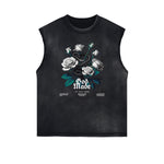 Sleeveless Washed Street Style Graphic T Shirt-INNBLAC Fashion Apparel