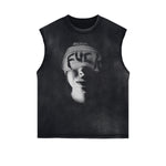 Face Blurred Design Graphic Tank Top-INNBLAC Fashion Apparel
