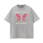 Faded Thick Butterfly Pattern T Shirt-INNBLAC Fashion Apparel