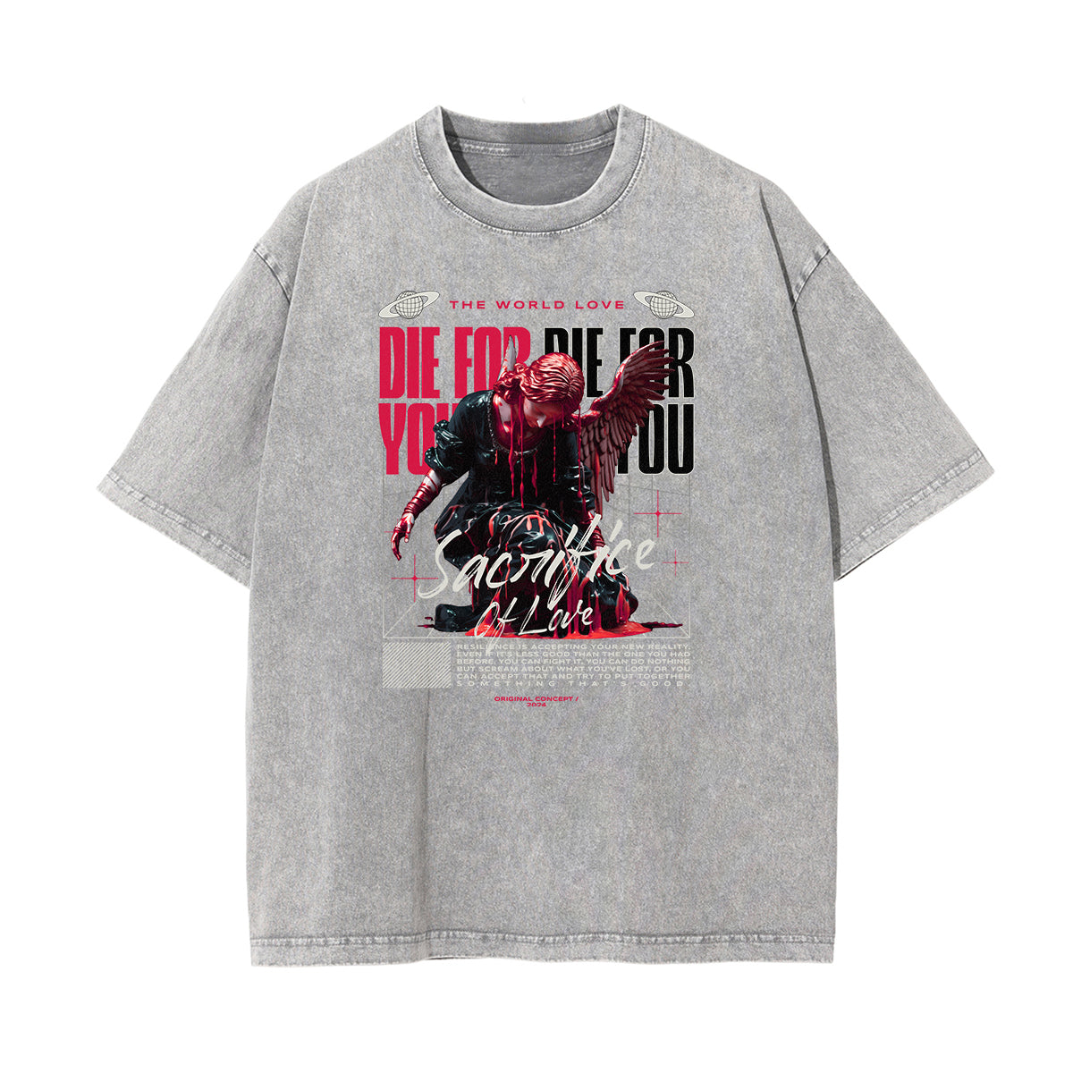 Vintage Wash Angel Pattern Tee-INNBLAC Fashion Apparel