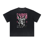 Washed Faded Thick Angel Pattern Tee-INNBLAC Fashion Apparel