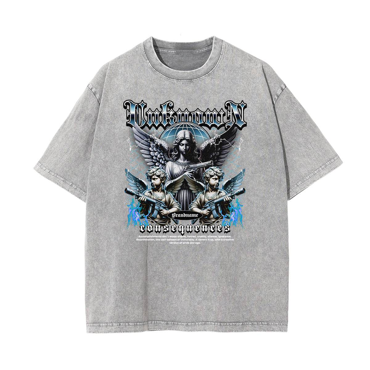 Vintage Wash Angel Pattern Tee-INNBLAC Fashion Apparel