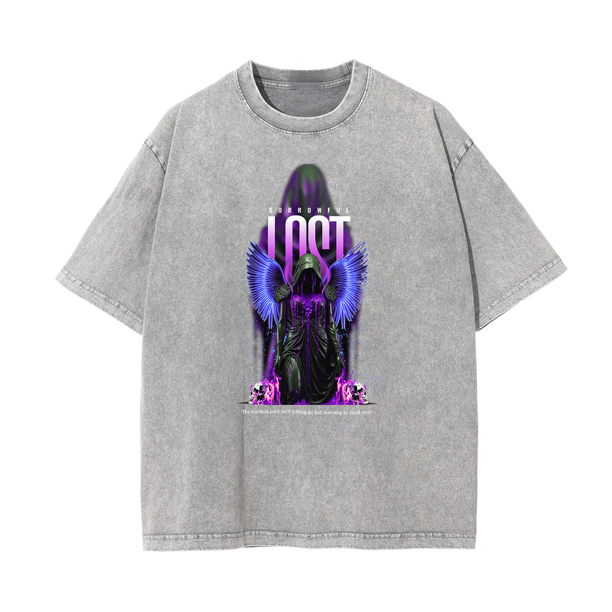 Vintage Wash Angel Pattern Tee-INNBLAC Fashion Apparel