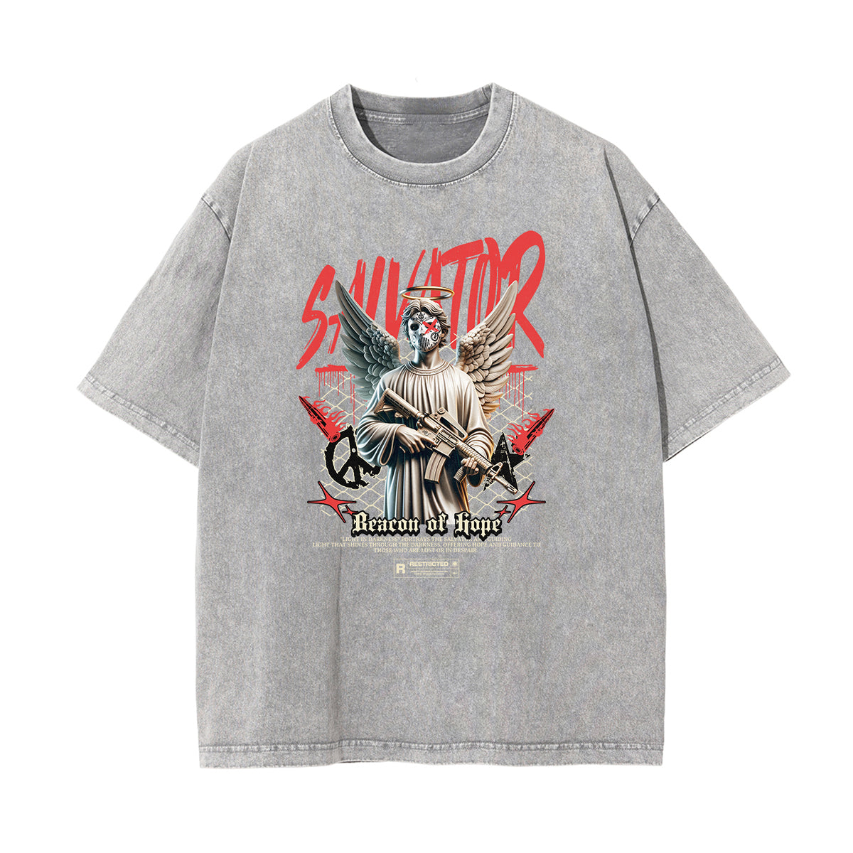 Vintage Wash Angel Pattern Tee-INNBLAC Fashion Apparel