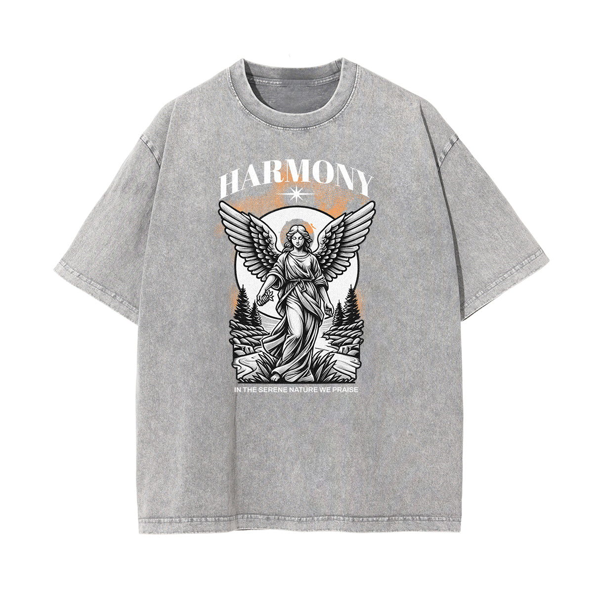 Crew Neck Angel Statue Graphic Tee-INNBLAC Fashion Apparel
