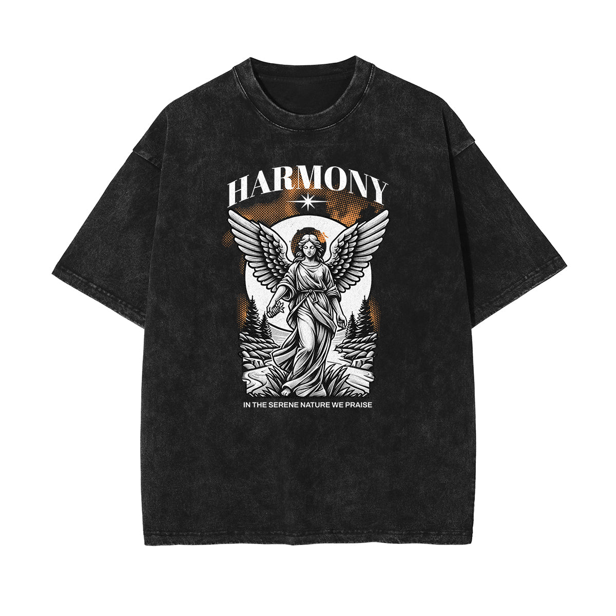 Washed Angel Statue Graphic T Shirt-INNBLAC Fashion Apparel