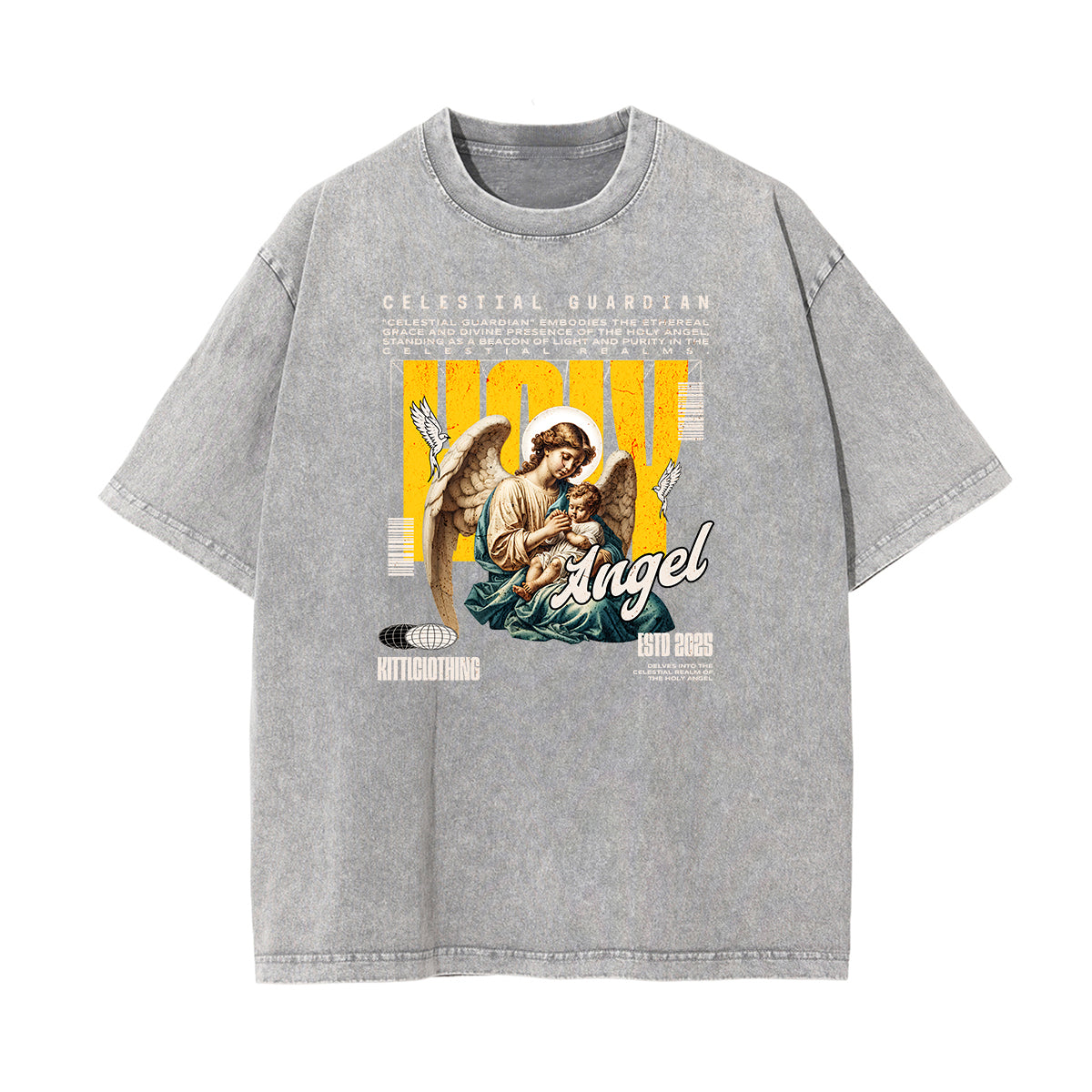 Crew Neck Angel Statue Graphic Tee-INNBLAC Fashion Apparel
