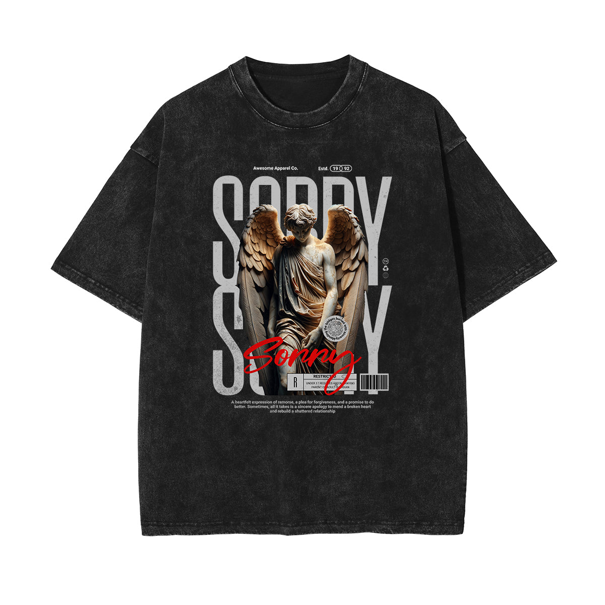 Washed Angel Statue Graphic T Shirt-INNBLAC Fashion Apparel