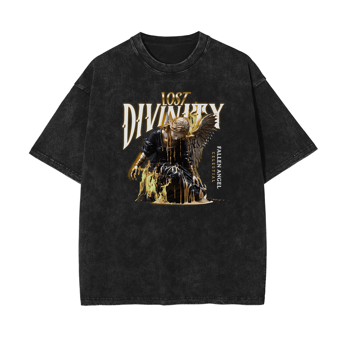 Washed Angel Statue Graphic T Shirt-INNBLAC Fashion Apparel