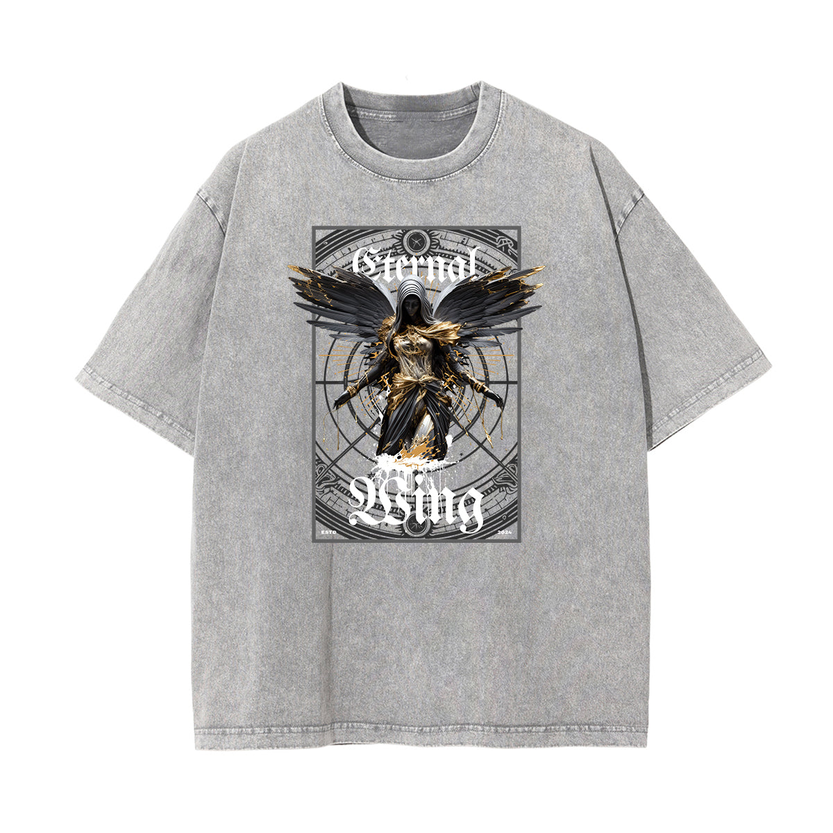 Crew Neck Angel Statue Graphic Tee-INNBLAC Fashion Apparel